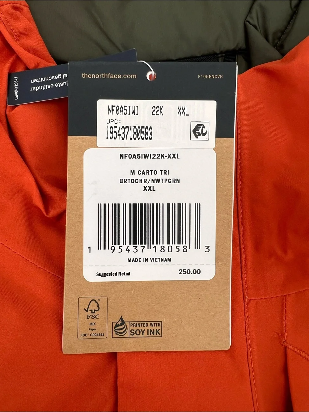 The North Face Men's XXL Carto Tri-Climate Jacket Parka Burnt Ochre Green